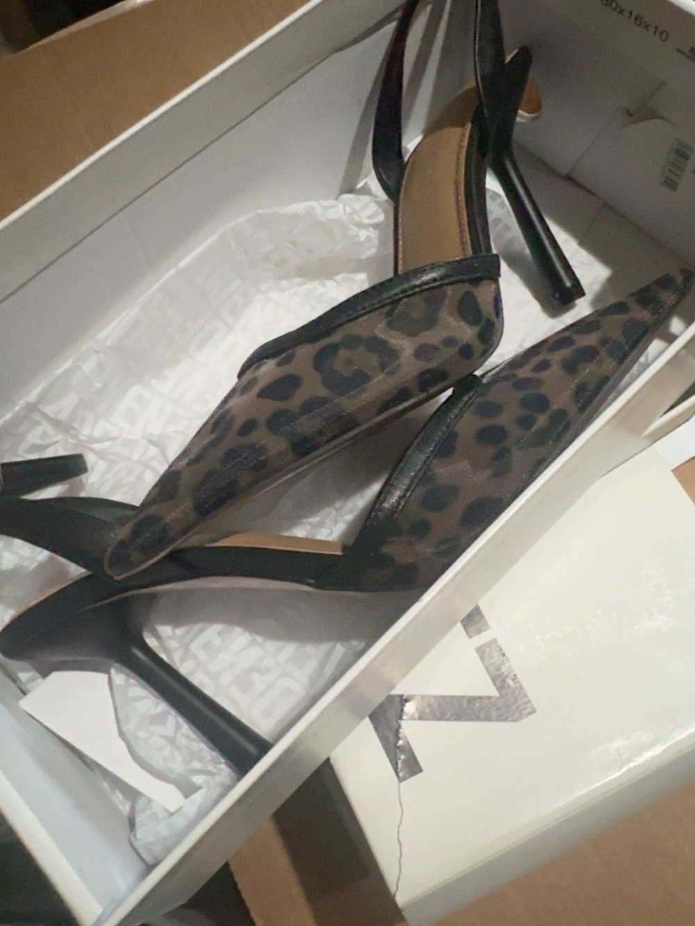 Steve Madden Leopard Print Pointed Toe Slingback Heels - Brown & Black